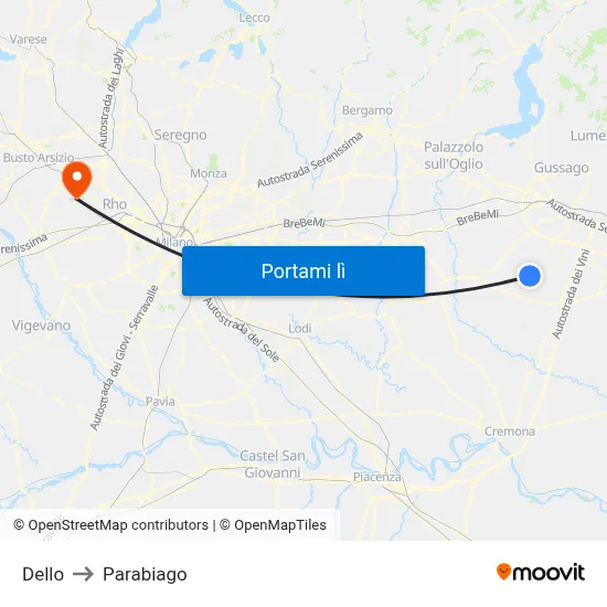 Dello to Parabiago map