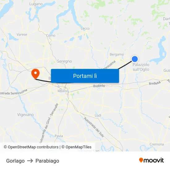 Gorlago to Parabiago map