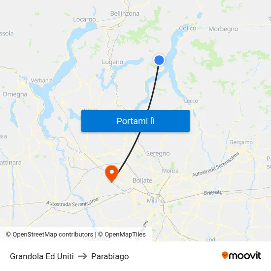 Grandola Ed Uniti to Parabiago map