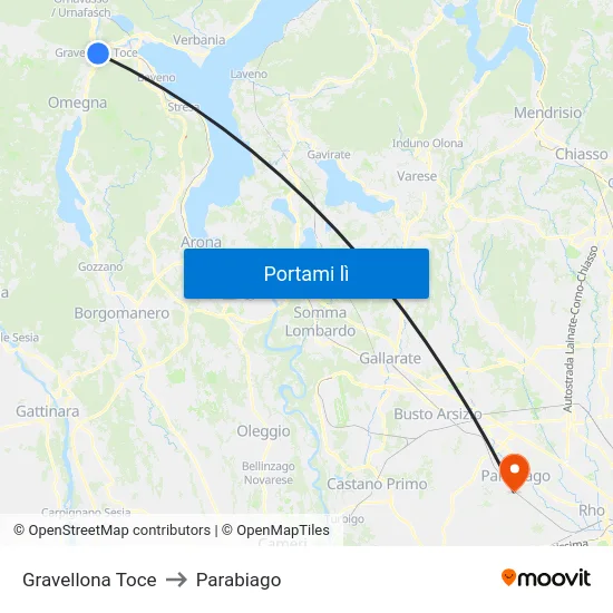 Gravellona Toce to Parabiago map