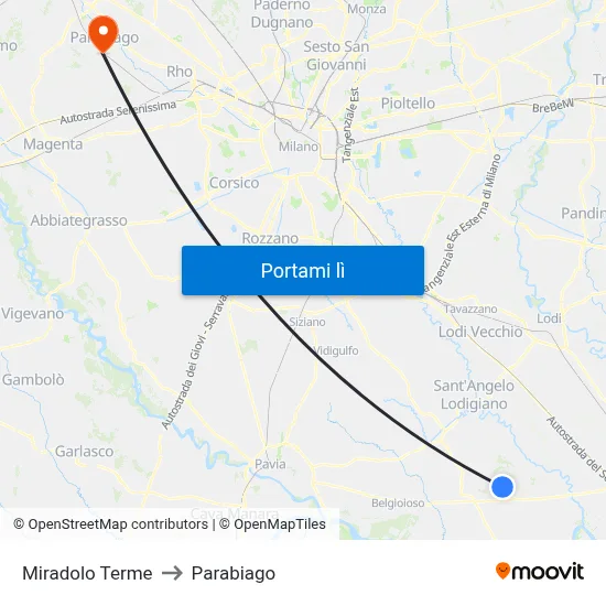 Miradolo Terme to Parabiago map
