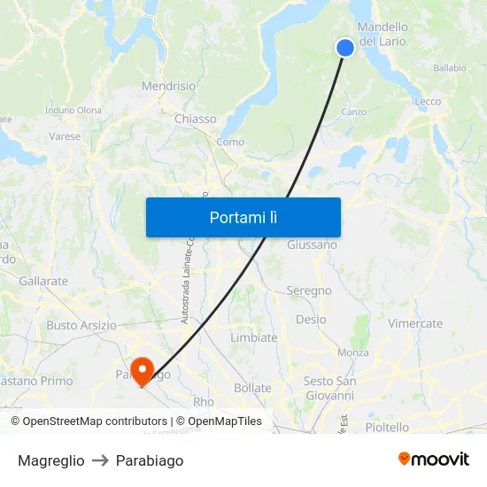 Magreglio to Parabiago map