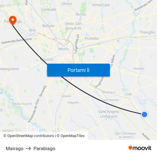 Mairago to Parabiago map
