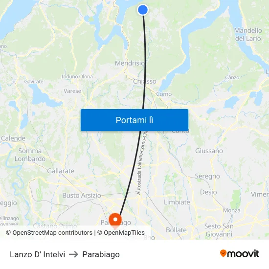 Lanzo D' Intelvi to Parabiago map