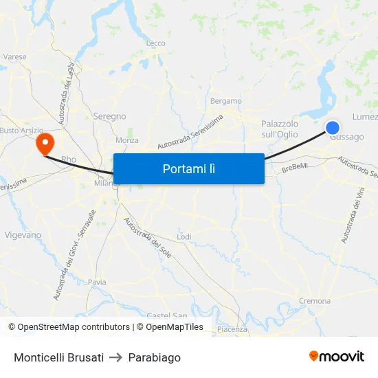 Monticelli Brusati to Parabiago map