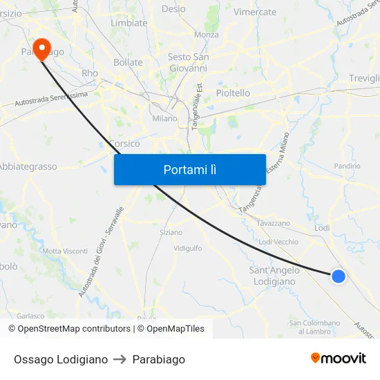 Ossago Lodigiano to Parabiago map