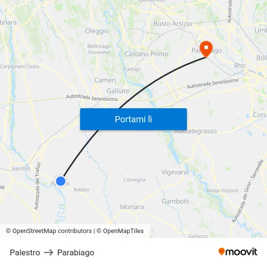 Palestro to Parabiago map