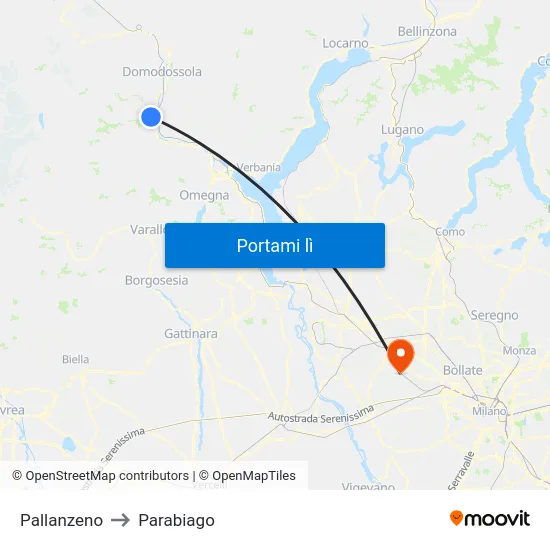 Pallanzeno to Parabiago map