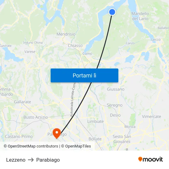 Lezzeno to Parabiago map