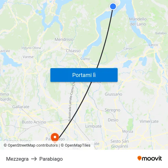 Mezzegra to Parabiago map