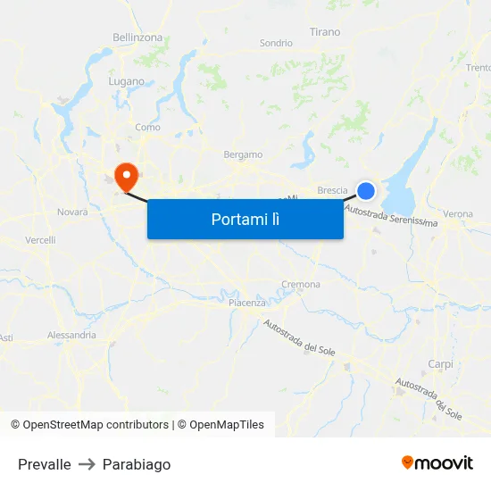 Prevalle to Parabiago map