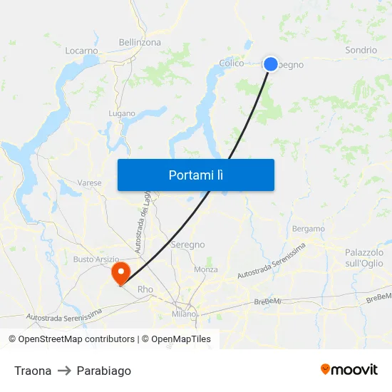 Traona to Parabiago map