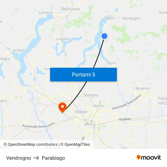 Vendrogno to Parabiago map