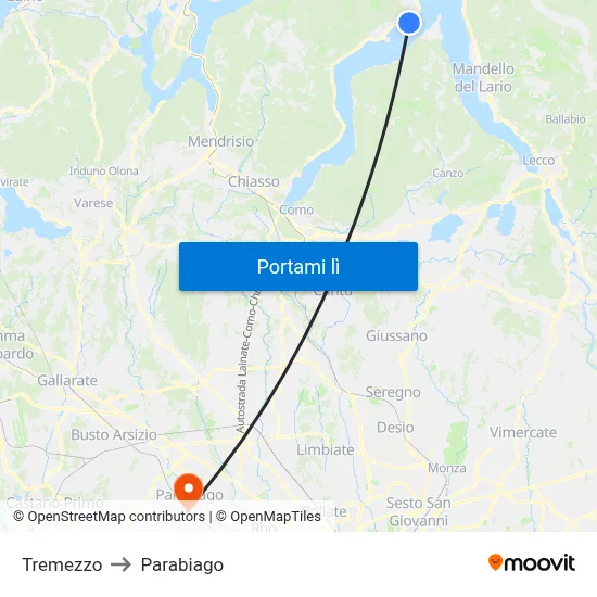 Tremezzo to Parabiago map