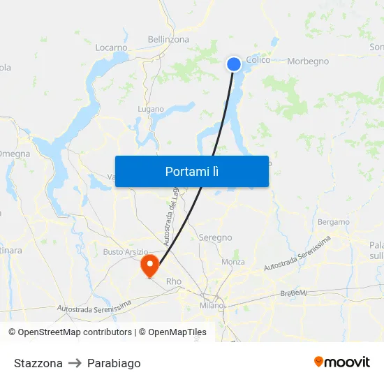 Stazzona to Parabiago map