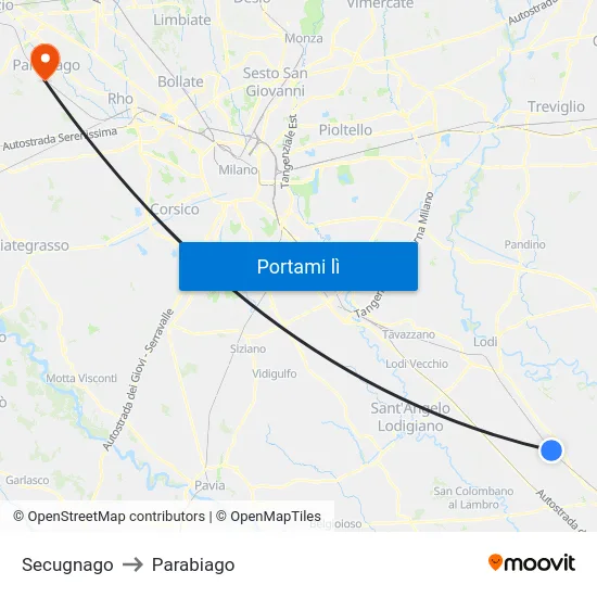 Secugnago to Parabiago map
