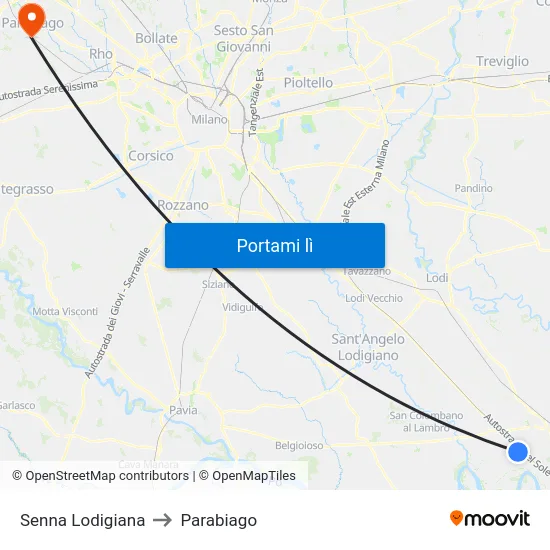 Senna Lodigiana to Parabiago map