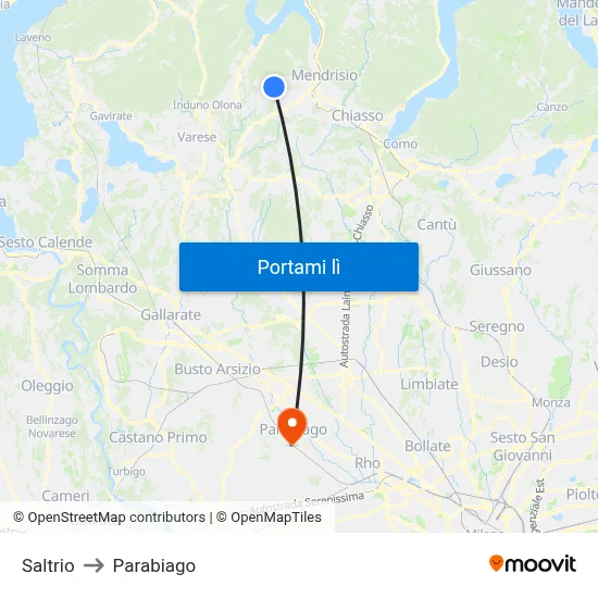 Saltrio to Parabiago map