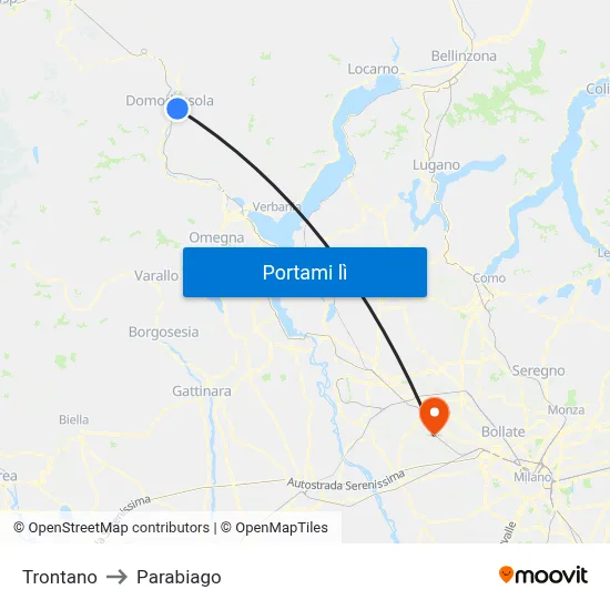 Trontano to Parabiago map