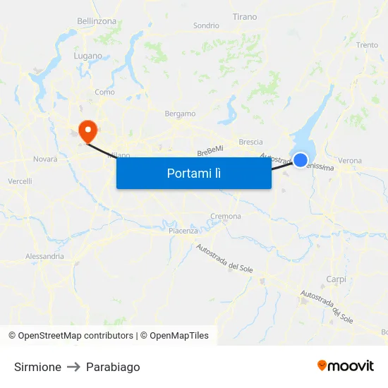 Sirmione to Parabiago map