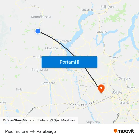 Piedimulera to Parabiago map