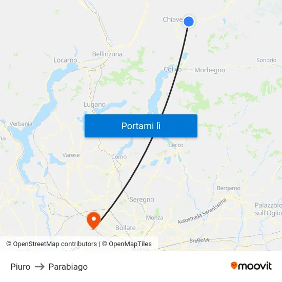 Piuro to Parabiago map