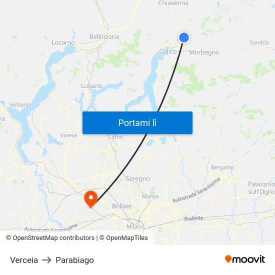 Verceia to Parabiago map