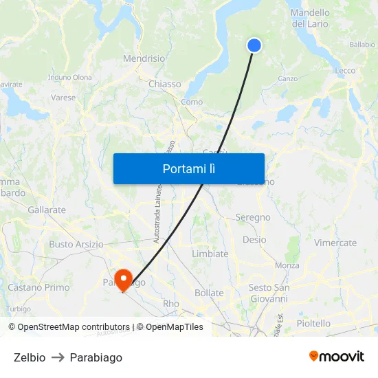 Zelbio to Parabiago map