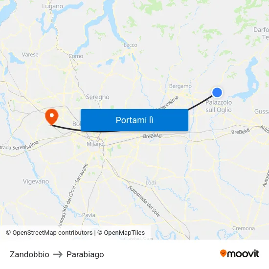 Zandobbio to Parabiago map