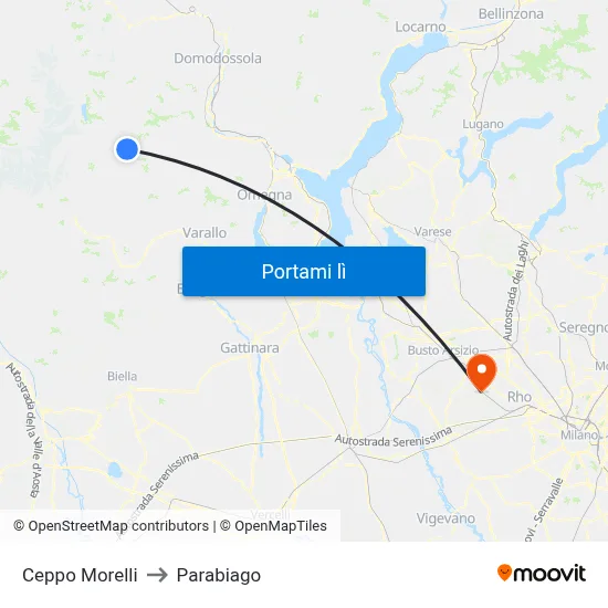 Ceppo Morelli to Parabiago map