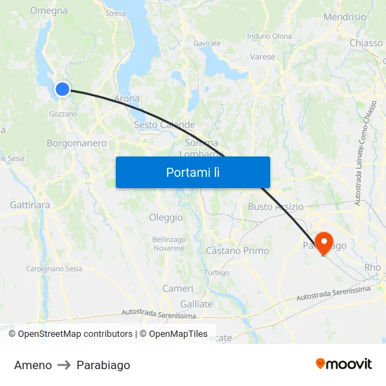 Ameno to Parabiago map