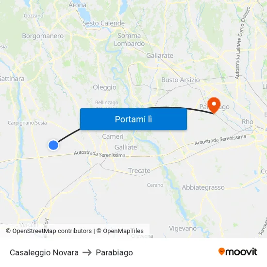 Casaleggio Novara to Parabiago map