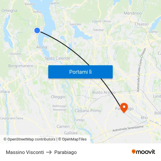 Massino Visconti to Parabiago map