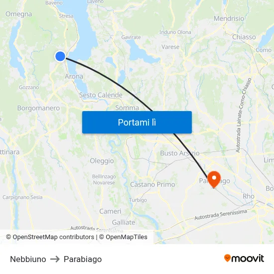 Nebbiuno to Parabiago map