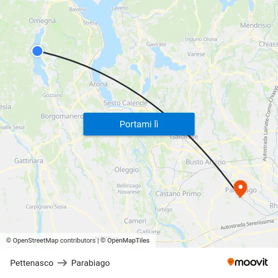 Pettenasco to Parabiago map