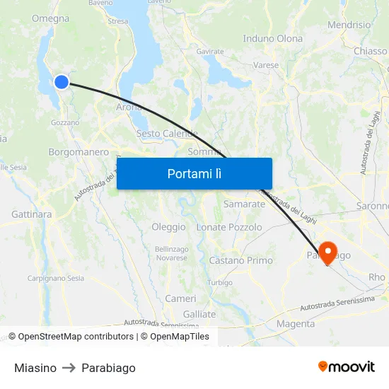 Miasino to Parabiago map