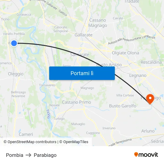 Pombia to Parabiago map