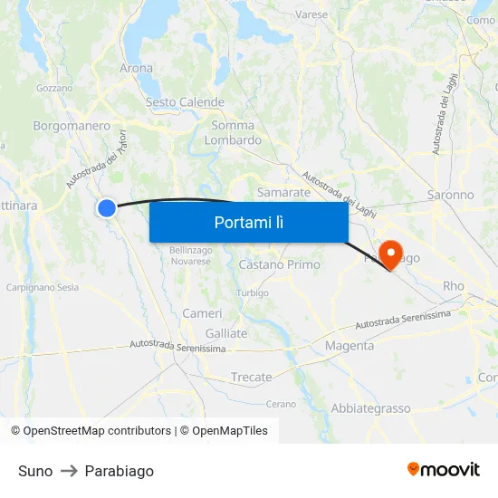 Suno to Parabiago map