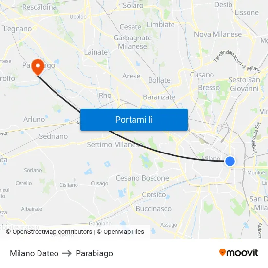 Milano Dateo to Parabiago map