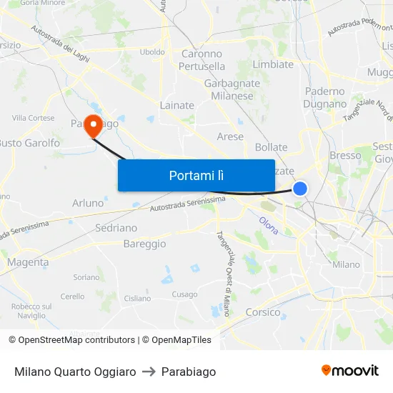 Milano Quarto Oggiaro to Parabiago map