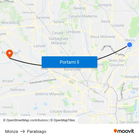Monza to Parabiago map