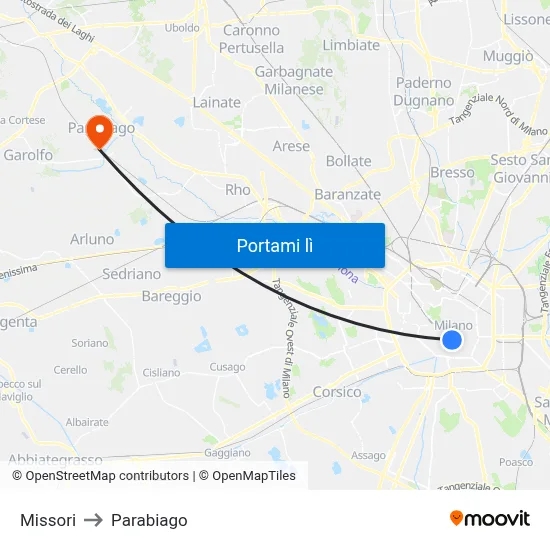 Missori to Parabiago map