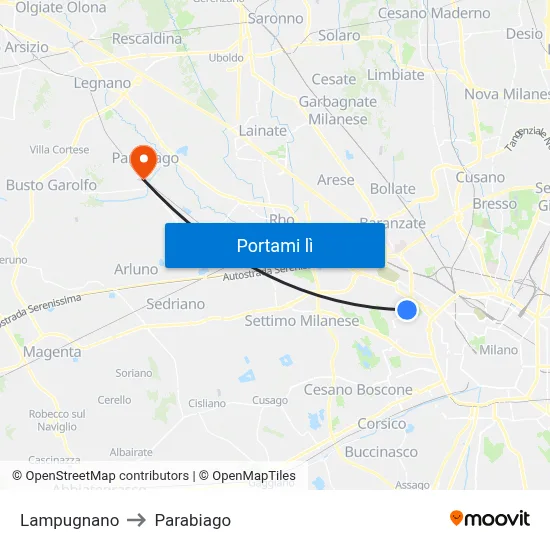 Lampugnano to Parabiago map