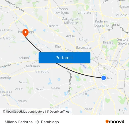 Milano Cadorna to Parabiago map