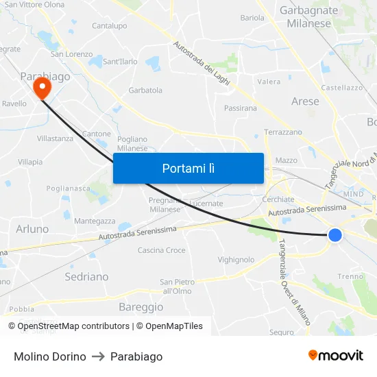 Molino Dorino to Parabiago map