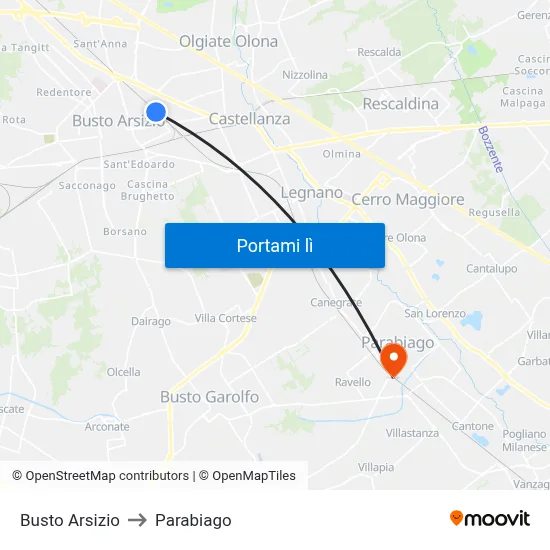 Busto Arsizio to Parabiago map