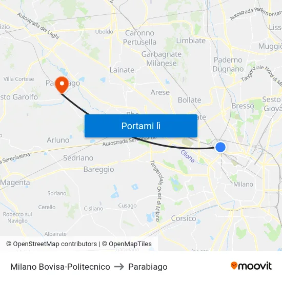 Milano Bovisa-Politecnico to Parabiago map
