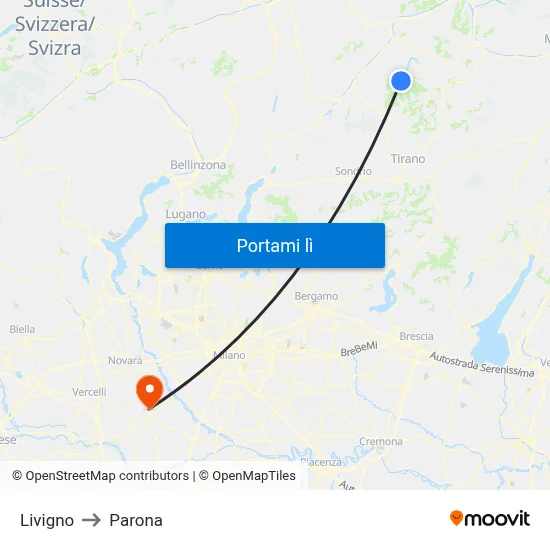 Livigno to Parona map