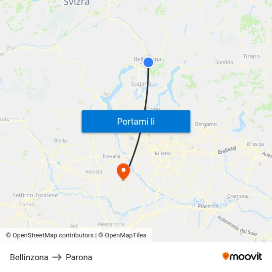 Bellinzona to Parona map