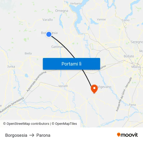 Borgosesia to Parona map